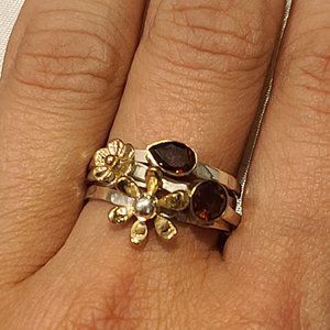 Stacked sterling silver and garnet ring